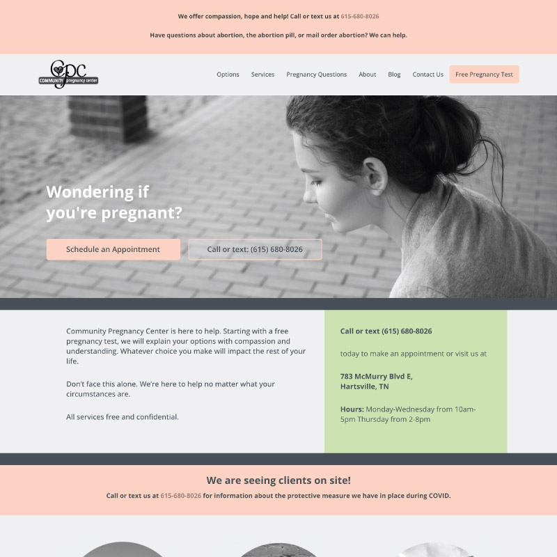 Community Pregnancy Center website cover